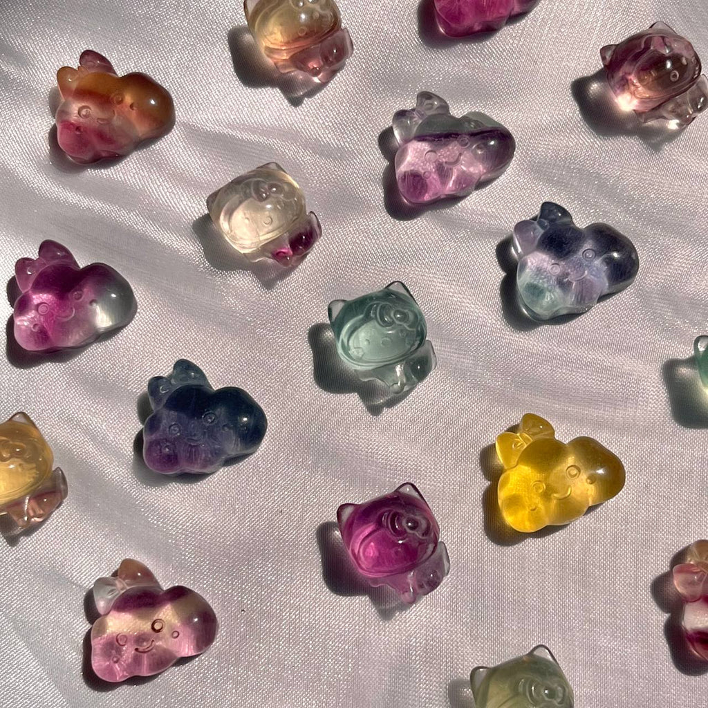 Mini Fluorite Hello Kitty Carvings